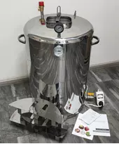 Автоклав Троян Мега-76Э, на 76 банок, электрический, нержавейка, универсальный, для тушенки, самоприжимная крышка, фото 