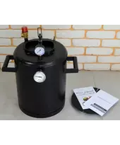 Автоклав Троян-16, на 16 банок, газовий, вуглецева сталь, 22 л., для тушонки, самопритискна кришка, фото 