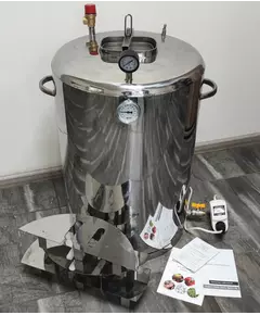 Автоклав Троян Мега-76Э, на 76 банок, электрический, нержавейка, универсальный, для тушенки, самоприжимная крышка, фото 