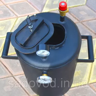 Автоклав Троян-32, на 32 банки, газовий, вуглецева сталь, 40 л., для тушонки, самопритискна кришка, фото , зображення 4