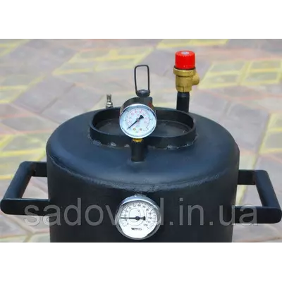 Автоклав Троян-16, на 16 банок, газовий, вуглецева сталь, 22 л., для тушонки, самопритискна кришка, фото , зображення 4