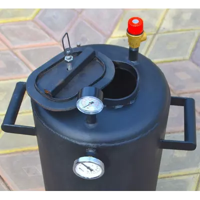 Автоклав Троян-32, на 32 банки, газовий, вуглецева сталь, 40 л., для тушонки, самопритискна кришка, фото , зображення 6