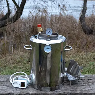 Автоклав Троян Люкс-16Е, на 16 банок, електричний, нержавійка, 22 л., універсальний, для тушонки, самопритискна кришка, фото 