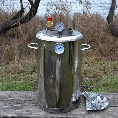 Автоклав Троян Люкс-24, на 24 банки, газовый, нержавейка, 32 л., для тушенки, самоприжимная крышка, фото 