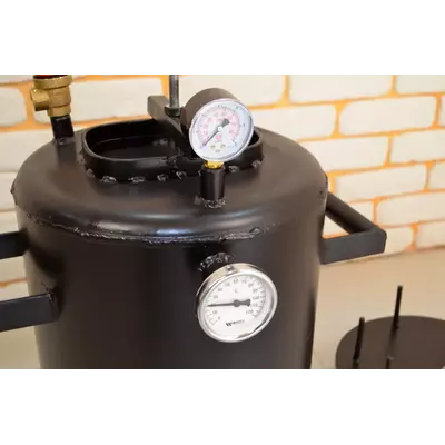 Автоклав Троян-16, на 16 банок, газовий, вуглецева сталь, 22 л., для тушонки, самопритискна кришка, фото , зображення 2