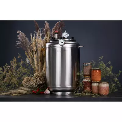 Автоклав Укрпромтех А24, на 24 банки, газовый, нержавейка, 30 л., для тушенки, крышка болты, фото , изображение 4