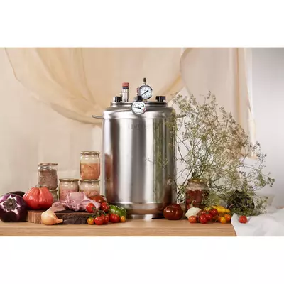 Автоклав Укрпромтех А24, на 24 банки, газовый, нержавейка, 30 л., для тушенки, крышка болты, фото , изображение 5