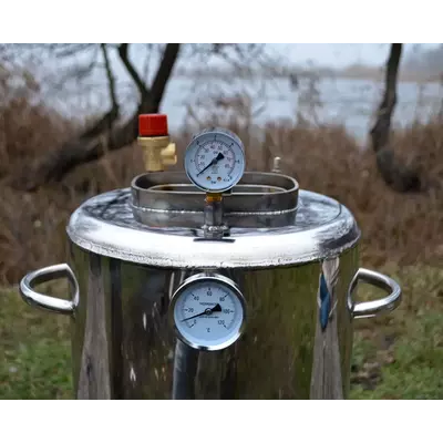 Автоклав Троян Люкс-16, на 16 банок, газовий, нержавійка, 20 л, для тушонки, самопритискна кришка, фото 