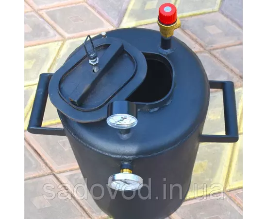 Автоклав Троян-32, на 32 банки, газовий, вуглецева сталь, 40 л., для тушонки, самопритискна кришка, фото , зображення 4