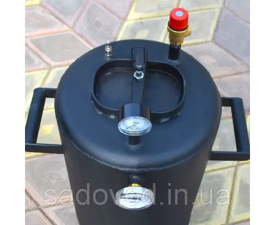 Автоклав Троян-16, на 16 банок, газовий, вуглецева сталь, 22 л., для тушонки, самопритискна кришка, фото , зображення 5