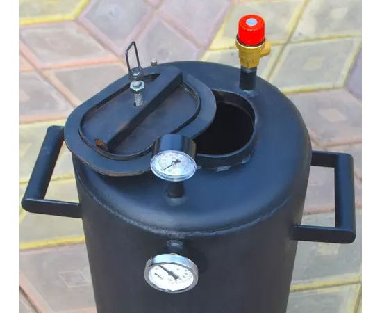 Автоклав Троян-32, на 32 банки, газовий, вуглецева сталь, 40 л., для тушонки, самопритискна кришка, фото , зображення 6