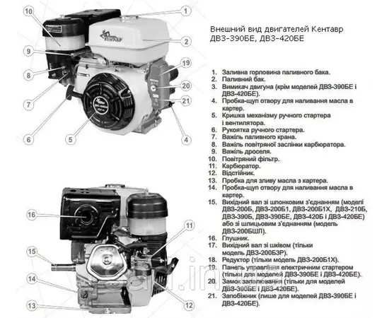 Двигун бензиновий КЕНТАВР ДВЗ-390БЕ (13 к.с., шпонка 25.4 мм, електростартер), фото , зображення 5