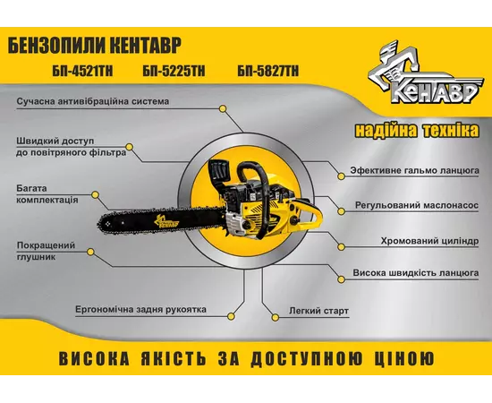 Бензопила КЕНТАВР БП-5225ТН (3.3 л.с.), фото , изображение 7