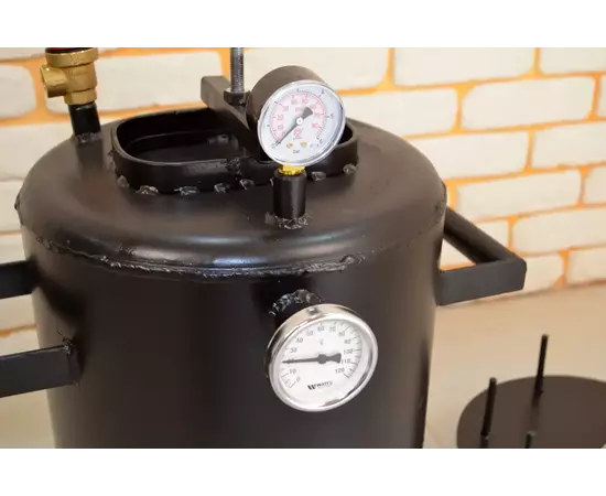 Автоклав Троян-16, на 16 банок, газовий, вуглецева сталь, 22 л., для тушонки, самопритискна кришка, фото , зображення 2