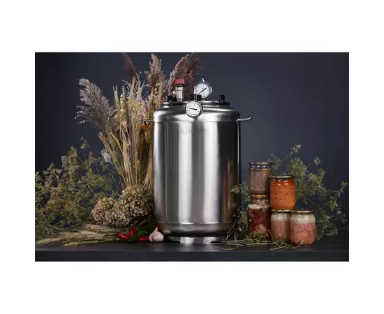 Автоклав Укрпромтех А24, на 24 банки, газовый, нержавейка, 30 л., для тушенки, крышка болты, фото , изображение 4