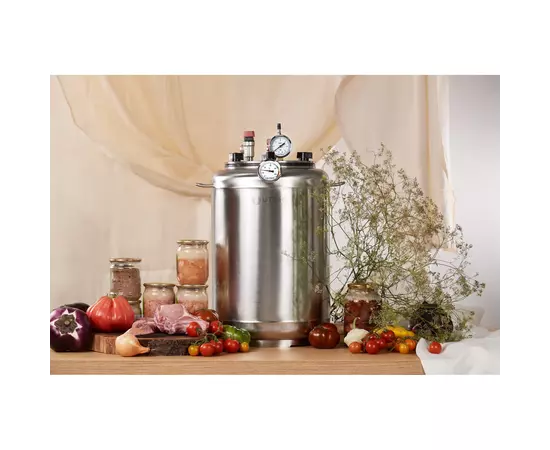 Автоклав Укрпромтех А24, на 24 банки, газовый, нержавейка, 30 л., для тушенки, крышка болты, фото , изображение 5