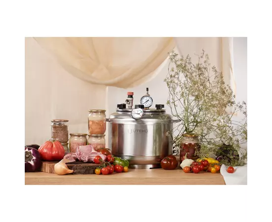 Автоклав Укрпромтех А8, на 8 банок, газовий, нержавійка, 15 л., для тушонки, кришка болти, фото , зображення 4