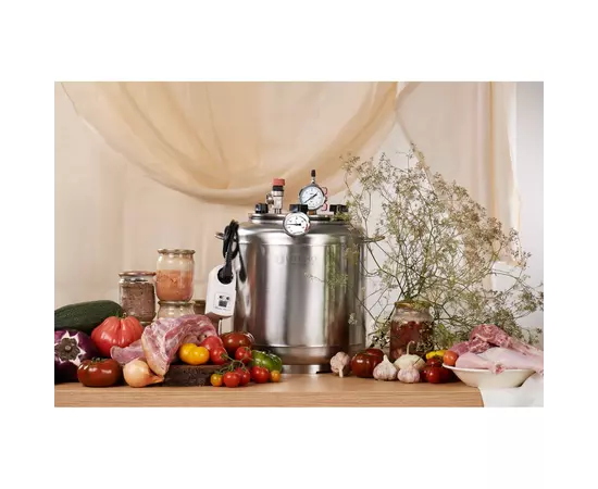 Автоклав Укрпромтех А8 electro, на 8 банок, электрический, нержавейка, 15 л., универсальный, для тушенки, крышка болты, фото , изображение 4