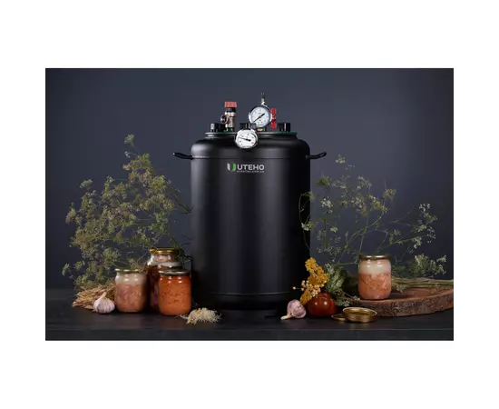 Автоклав Укрпромтех УТех24, на 24 банки, газовий, вуглецева сталь, 30 л., для тушонки, кришка болти, фото , зображення 4