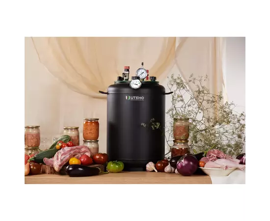 Автоклав Укрпромтех УТех24, на 24 банки, газовий, вуглецева сталь, 30 л., для тушонки, кришка болти, фото , зображення 5