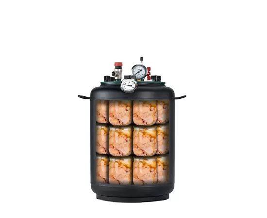 Автоклав Укрпромтех УТех24, на 24 банки, газовий, вуглецева сталь, 30 л., для тушонки, кришка болти, фото , зображення 2